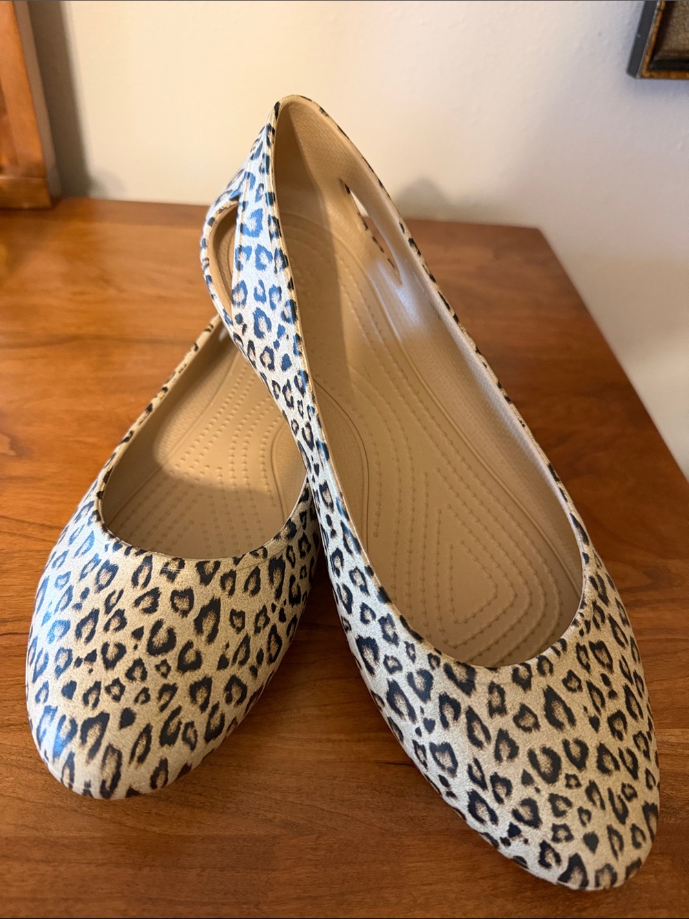 CROCS Leopard Print Ballet Flats - Beige/Black